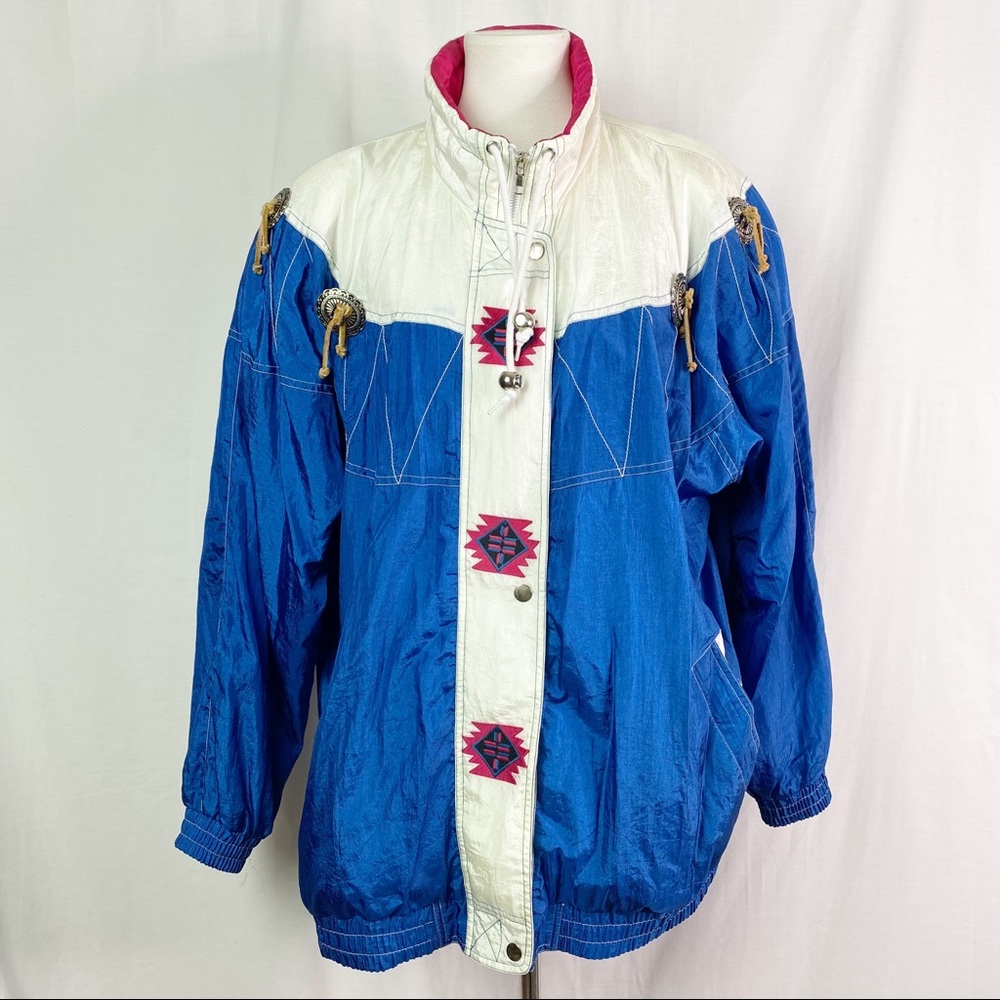 Vintage Southwest Lightweight Blue White Bomber Windbreaker Jacket 2X